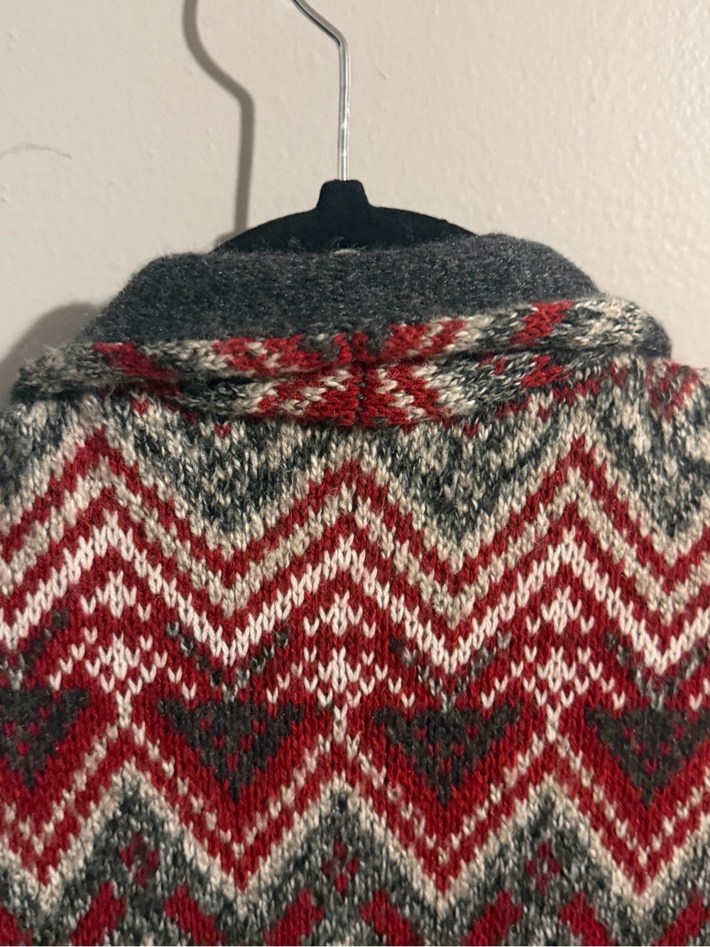 J. Jill Women's Gray and Burgundy Fair Isle Open Front Knit Cardigan Sweater - Picture 7 of 13